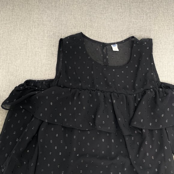 Old Navy Elegant Black Blouse Cold Shoulder Ruffled Round Neck Medium Lined - Picture 2 of 13